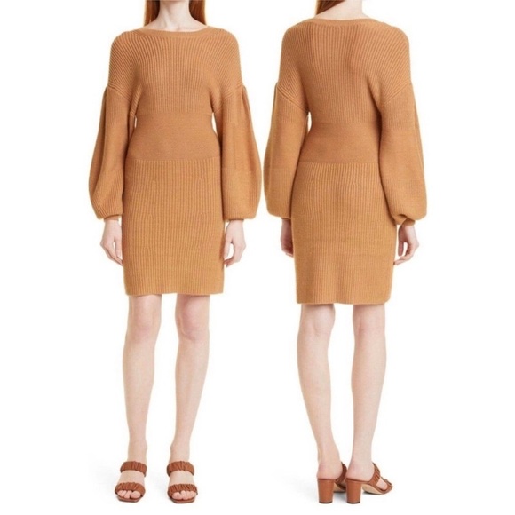 STAUD Marylebone Sweater Dress in Camel - Picture 4 of 14